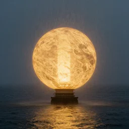 Lighting sphere across the sea, Artstation, Confident, fog, rain, volumetric lighting, beautiful, golden hour, sharp focus, ultra detailed, cgsociety by Leesha Hannigan, Ross Tran, Thierry Doizon, Kai Carpenter, Ignacio Fernández Ríos, noir art house, 4k, 35mm, fujifilm