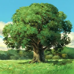 giant ash tree on landfield, background backdrop painting film still by studio ghibli miyazaki ghibli