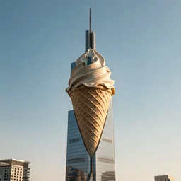 A skyscraper in the shape of a big ice cream cone award winning photo