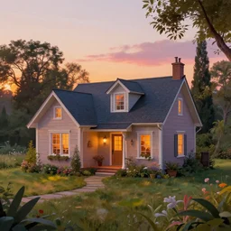hyperfuturistic home in the style of thomas kinkade, sunset in background, trending on artstation