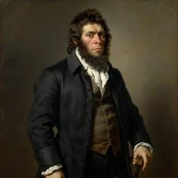 portrait of a homo erectus man in 1 9 th century french costume, in the style of ingres, hippolyte flandrin, oil on canvas, 1 8 4 0