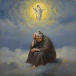 1 9 7 2 painting of an old lady, depression, alone, oilpaint, god, heaven