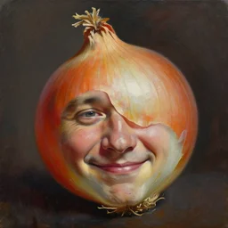 onion man by Jakub Rozalski, oil painting on canvas, smug onion head