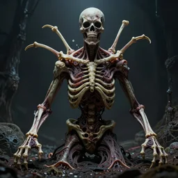 john carpenter body horror, eighties practical horror special effects, cosmic horror, body horror, protruding bones, trending on zbrush central, neoplasticism, lovecraftian, zbrush, biomorphic, midjourney, nightcafe