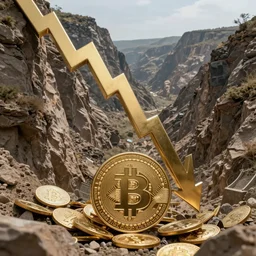 bitcoin falling down an ultra realistic valley, realistic, high detail, 8 k, sharp focus