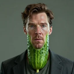 dslr, hyperrealistic film still of benedict cumberbatch disguised as a cucumber, stunning 3 d render, inspired by istvan sandorfi & greg rutkowski & unreal engine, perfect symmetry, dim volumetric cinematic lighting, 8 k octane comprehensive render, extremely hyper - detailed, incredibly lifelike attributes, intricate, real flesh texture, masterpiece, artstation, stunning, 8 k 8 5 mm f 1. 4