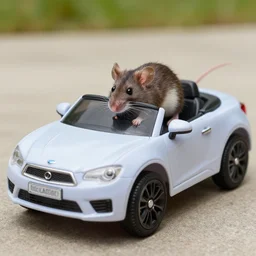 Photo of small mouse driving remote controlled convertible