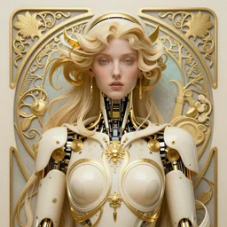 beauty art nouveau woman, ivory and gold robotic,  trending on artstation, by Artgerm
