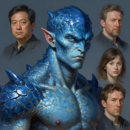 character concept portrait, ian boken with scaly blue skin, style digital painting, concept art, smooth, sharp focus, illustration, from metal gear, by ruan jia and mandy jurgens and william - adolphe bouguereau, artgerm