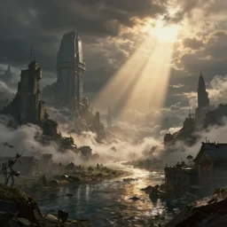 apocalyptic world illustration because of global warming, highly detailed, 8 k, trending on artstationhq, raytraced shadows, raytraced reflections, caustics, bloom, depth of field, octane render, god rays, rtx 3 0 9 0, ultra details, mind blowing, beautiful, jaw dropping image