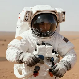 closeup portrait of an astronaut vacuuming on mars, natural light, photography, world press photo