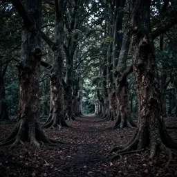 ancient forest, empty, dark theme, unfocused, hd, night, artstation