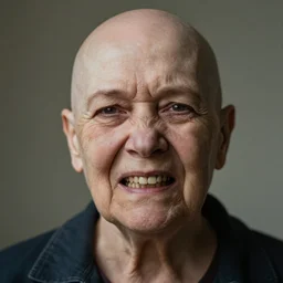 ugly old woman, broken teeth, bald