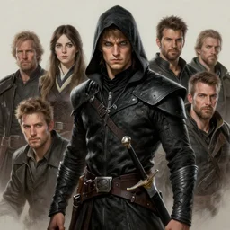 male rogue, gray - green eyes, black assassins clothes, light brown hair, sword on his waist | | realistic shaded, fine details, realistic shaded lighting painting by greg rutkowski, diego gisbert llorens, magali villeneuve, artgerm, jeremy lipkin, michael garmash, rob rey