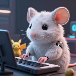 high quality 3 d render very cute fluffy cyborg!! rat! plays keyboard, cyberpunk highly detailed, unreal engine cinematic smooth, in the style of blade runner & detective pikachu, hannah yata charlie immer, moody light, low angle, uhd 8 k, sharp focus