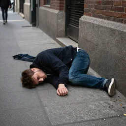 Drunk man passed out in the street