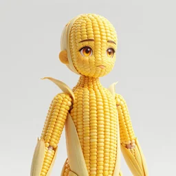 a humanoid figure made of corn, highly detailed, digital art, sharp focus, trending on art station, amber eyes, anime art style