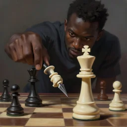 a realistic digital painting of a human black chess pawn killing a human white chess king with his spear. artstation. art by artgerm.