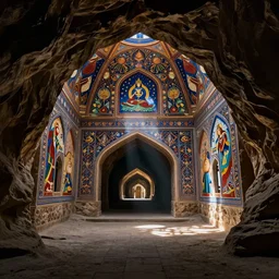 assembly of soul, dark cave, tunnel to light, rassouli painting style, persian