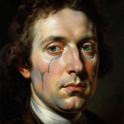 a baroque portrait painting of a mans face dripping in liquid mercury. iridescent colors, black background. highly detailed science fiction painting by norman rockwell, moebius, frank frazetta, and syd mead. rich colors, high contrast. artstation