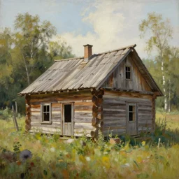 a beautiful painting of of an old abandoned log cabin by greg rutkowski and kalin popov, trending on artstation, masterpiece,