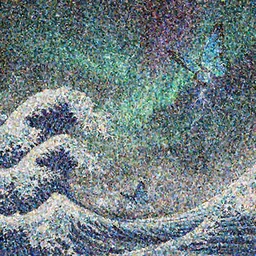 acid design style, ukiyo - e, waves of space lightning butterfly, aurora, galaxy, mist,