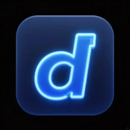 mobile app icon, represents a blue d letter, neon style, black background