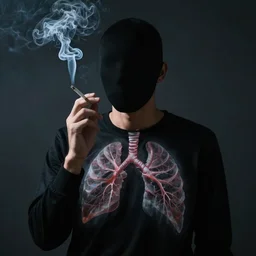 An invisible man smoking a cigarette, you can see the smoke swirling in his invisible lungs.