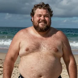 a fat hairy guy at the beach