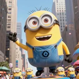 news photo of giant minion parade floats in the sky in new york city, detailed 4 k photo