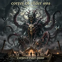 corpse of elder one in the polar camp, mountains of madness, dnd fantsay art, arkham horror, evil fluid, tentacles, creepy, by greg rutkowski