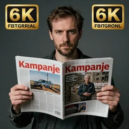 realistic exposed expired fuji film portrait of a man holding up a magazine named kampanje, hyperrealism, hypermaximalism, photorealistic, detailed, atmospheric, 8 k, award winning photography, cinematic