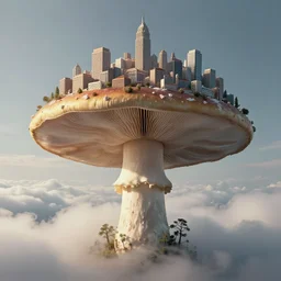 a giant mushroom that stretches above the clouds with an upside down city built inside it's cap. highly detailed 8 k. intricate. lifelike. soft light. nikon d 8 5 0. cinematic post - processing