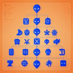 bondi blue blue alien glyphs hierarchical outline diagram, orange overlay, user interface for movie, great composition, outstanding information design and data visualization, concept art, cinematic, trending on artstation, 4 k
