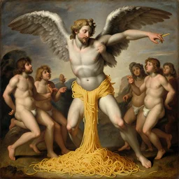 creation of adam painting but it's spaghetti instead of humans, painting, high detail