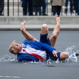 photo of donald trump falling in the street without pants, reuter photo,
