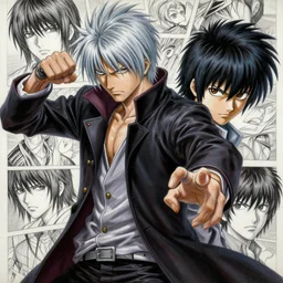 Dante from Devil May Cry portrait Yusuke Murata and Takeshi Obata, fighting pose,inspired by Death Note 2003 manga,intricate detail, photorealistic style, intricate detailed oil painting, detailed illustration, oil painting, painterly feeling, sharp high detail