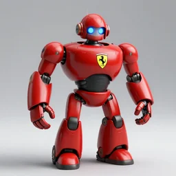 a red robot with big tires on it's shoulders, big hands, Ferrari logo on it's chest, wearing a round helmet | unreal engine | hd | 3D model