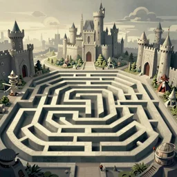 labyrinth an impossible maze filled with twisted turns a goblin city and a castle looming in the background by edgar maxence and caravaggio and michael whelan and delacroix style, artistic, intricate painting, cinematic lighting, hyper realistic, extremely detailed, vivid colors, establishing shot, dramatic lighting