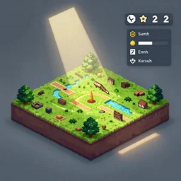 isometric pixel art RPG game mockup with UI