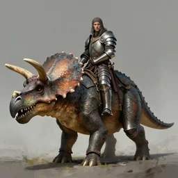 triceratops rider in norse armor concept, beksinski