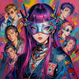 beautiful painting of a japanese lo - fi hiphop cyberpunk masked princess, by james jean, rolf armstrong, james c. christensen, lise deharme, gaston bussiere, j. c. leyendecker, craig mullins. trending on artstation, 8 k, masterpiece, graffiti paint, full of color, intricate detail, golden ratio illustration, face enhance