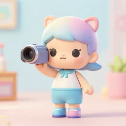 cute, female collectable toy, the female holds a video camera, made in pastel 3 d by jon burgerman and pixar, artstation 4 k
