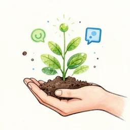 a sketch of an open hand holding plants, favicon, logo