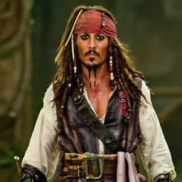 film still of dwayne the rock johnson as captain jack sparrow in the new pirates of the carribean movie, 4 k