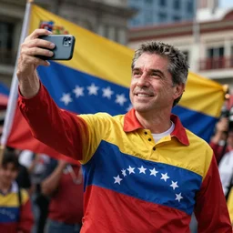 spanish president pedro sanchez taking a selfie in venezuela