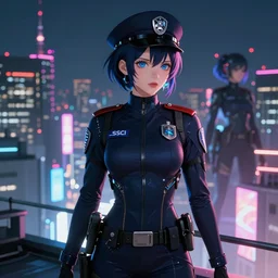 portrait anime visual futuristic female cyber police, on cyberpunk neon light tokyo rooftop, ssci - fi and fantasy, intricate and very beautiful, concept art, sharp focus, anime by rossdraws and and magali villeneuve and liya nikorov and luxearte, frostine engine
