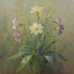 beautiful oil painting of a plant with flowers