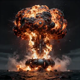 atomic bomb expoding over a body of water, cyberpunk doomsday weapon, no survivors, fantasy concept art, hyper realistic illustration, symetrical complex fine detail, 8 k, sinister, artstation, unreal engine,