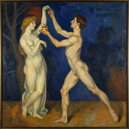 german expressionist dance of a male dancer making a votive offering to euterpe, rollenportrat, characterization artwork by franz von stuck
